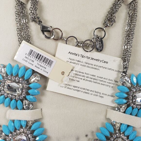 Amrita Singh Majestic Turquoise Austrian Crystal Statement Necklace Gift Box - Picture 4 of 15